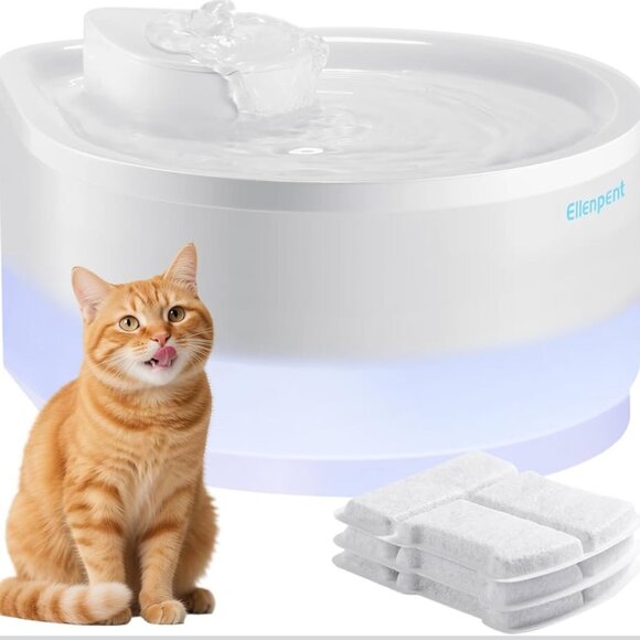 Cat Water Fountain, 2.5L Quiet and Easy to Clean  Drop Design with LED Light, El - Picture 1 of 7
